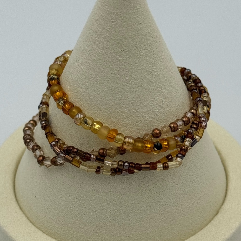 Brown Neutral Beaded Stretch Bracelet Stack Artis… - image 2